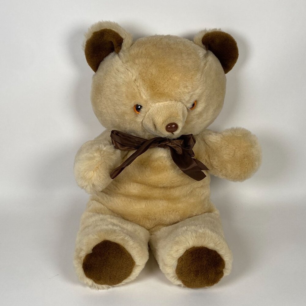 1987 Well Made Happiness Aid Teddy Bear Plush Toy Stuffed Animal Brown w Bow